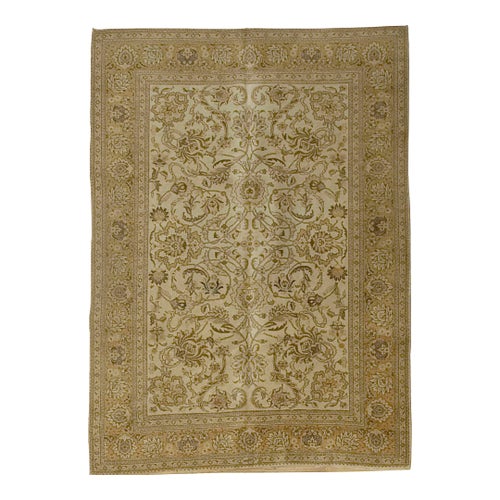 1920s Hand Knotted Brown Tabriz Rug 6'9 X 9'3