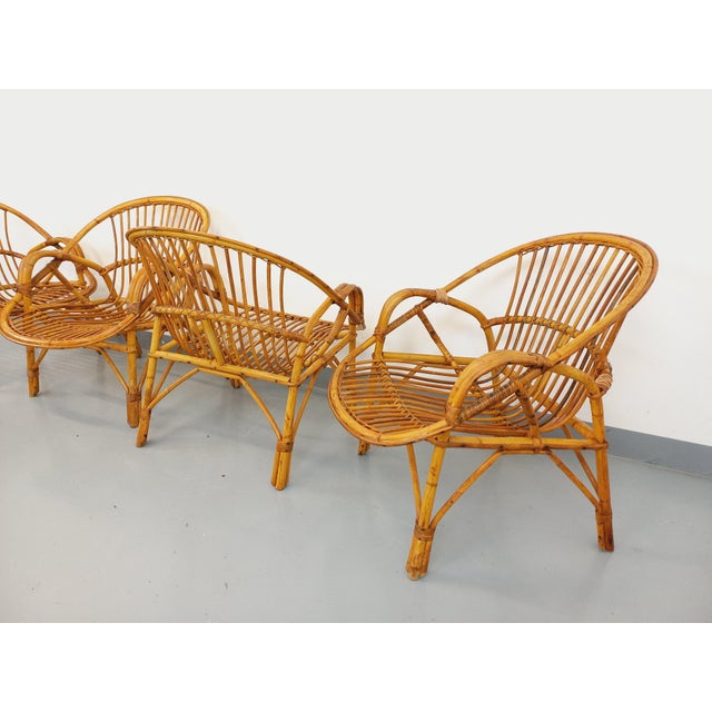 Wood Vintage Rattan Armchairs, 1960s, Set of 4 For Sale - Image 7 of 18