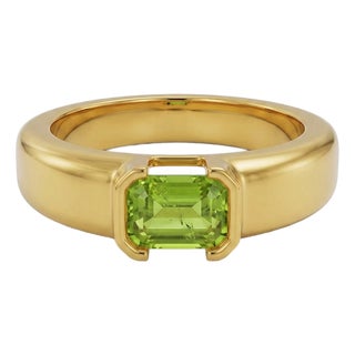 Natural Peridot Statement Ring • 925 Sterling Silver Minimalist Chunky Signet Unisex Ring Us 7 For Sale