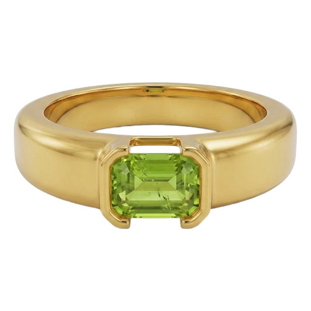 Natural Peridot Statement Ring • 925 Sterling Silver Minimalist Chunky Signet Unisex Ring Us 7 For Sale
