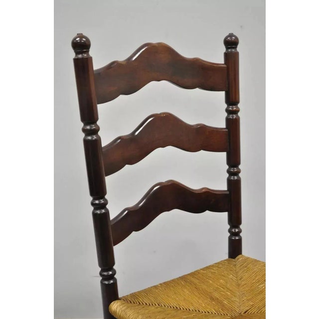 Rustic Early 20th Century Antique American Primitive Cherry Wood Woven Rush Seat Ladder Back Side Chair For Sale - Image 3 of 11