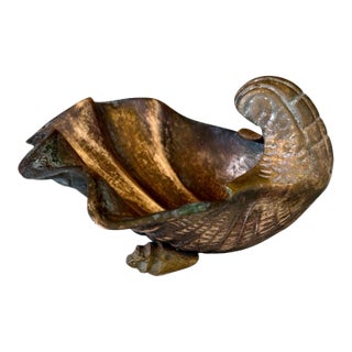 Vintage Patina Brass Clamshell Bowl With Sculptural Shell Feet For Sale