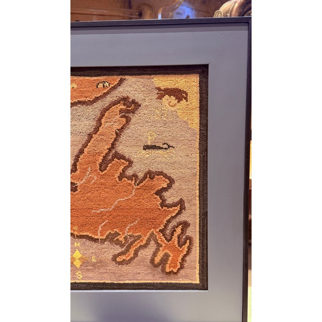 1930s 1930's Grenfell Mat – Map of Newfoundland With Whale, Sailing Ship & Coastal Settlements – Framed Textile Art For Sale - Image 5 of 15