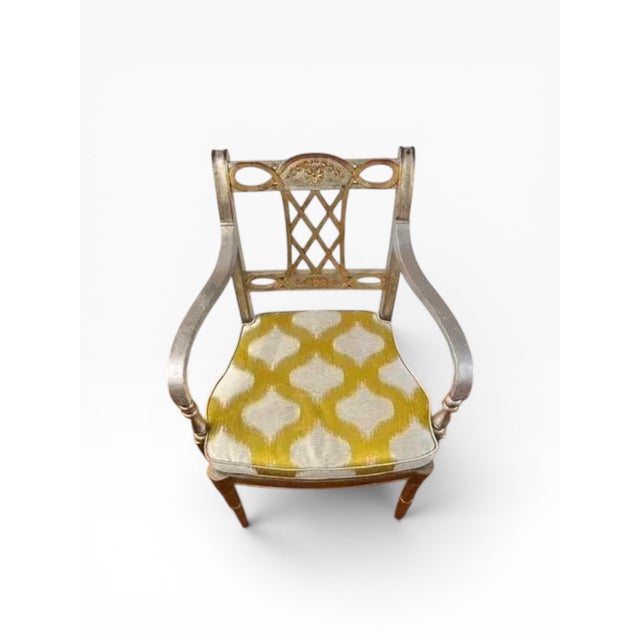 Silver Set of 4 Maitland-Smith Silver & Gold Leaf Armchairs With New Caning & Cushions For Sale - Image 8 of 17