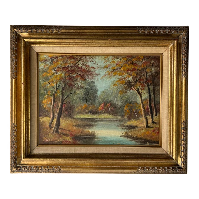 70's W. Kas Impressionist Stream - Autumn Landscape Oil