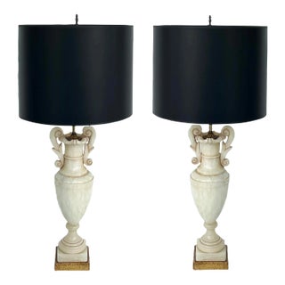 1960s Alabaster Urn Table Lamps With Interior Lighting - a Pair For Sale