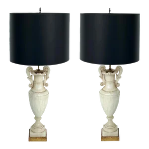 1960s Alabaster Urn Table Lamps With Interior Lighting - a Pair