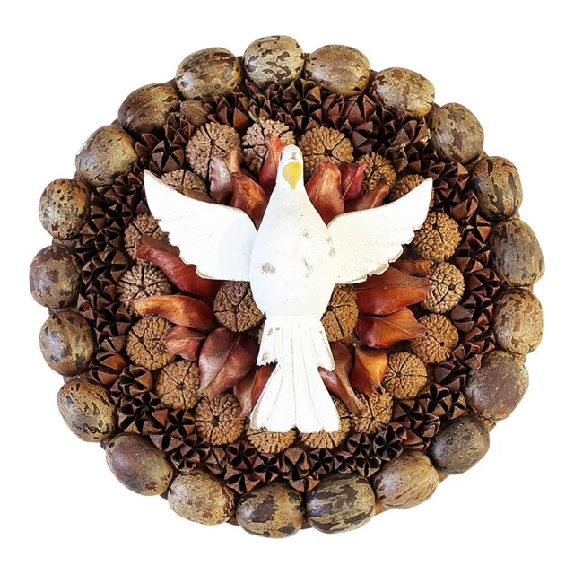 Vintage Wooden Dove Bird Sculpture 7.5" Diameter For Sale