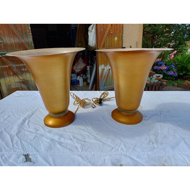 Copper Vintage Gold Aluminum Lamps, 1960s, Set of 2 For Sale - Image 8 of 16