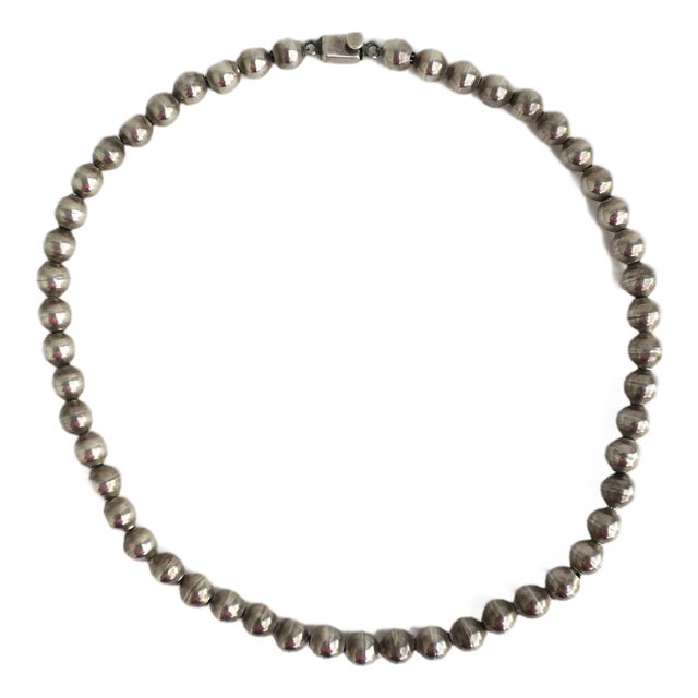 Mid 20th Century Sterling Silver Ball Bead Necklace For Sale