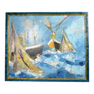j.j. Millet "Ships in Rough Seas" Signed and Dated Oil on Canvas