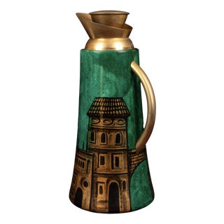 Model 968D Thermos in Hand-Decorated Green Goatskin Parchment by Aldo Tura, Italy, 1960s For Sale