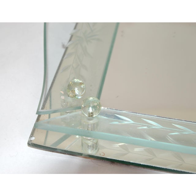 1930 Art Deco Venetian Etched Mirror Tray Serving Platter Glass Ball Decor Italy For Sale - Image 12 of 17