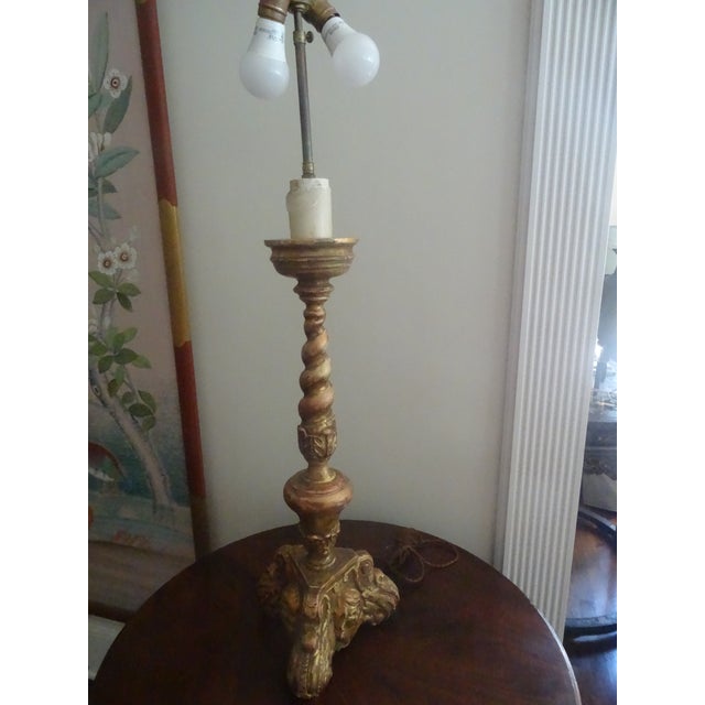 Antique Alter stick Lamp wired by Paul Ferrante with a double socket and dimmer / silk electrical cord for a luxury finish.