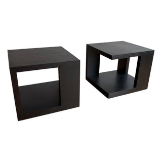 Set of 2 - Attributed to Christian Liaigre "Pacha" Side Tables Ebonized Oak For Sale