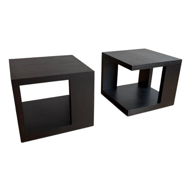 Set of 2 - Attributed to Christian Liaigre "Pacha" Side Tables Ebonized Oak For Sale