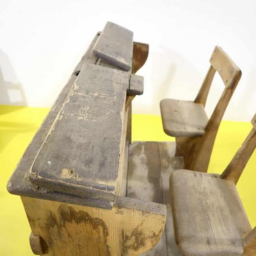 2000 - 2009 Double Wooden School Desk with Integrated Seats For Sale - Image 5 of 11