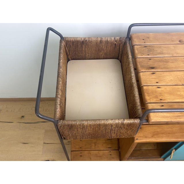 Mid-Century Modern 1950s Arthur Umanoff Bar Cart (Black / Teal Doors), Attributed For Sale - Image 3 of 15