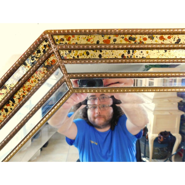 1970s Vintage Mid Century Modern Gold Spotted Glass Hanging Wall Mirror For Sale - Image 5 of 10