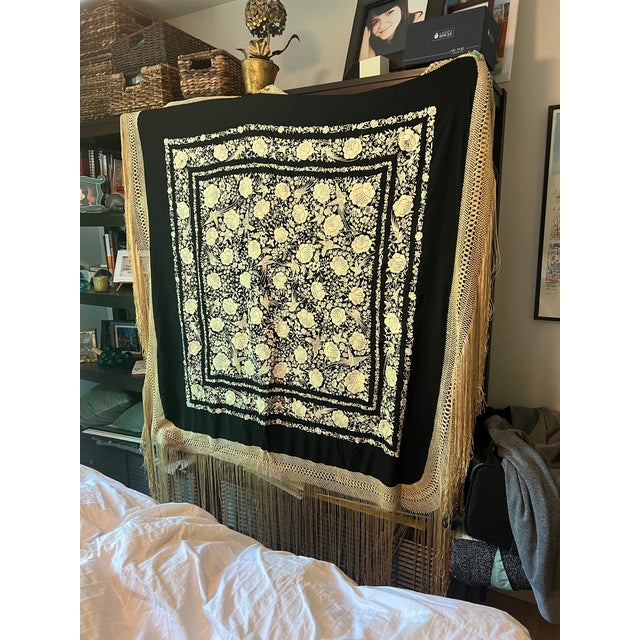 1970s Antique Embroidered Piano Shawl/ Table Cloth For Sale - Image 5 of 6