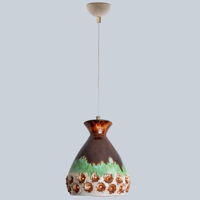 1970s Green and Brown Ceramic Pendant Light, 1970 For Sale - Image 5 of 13