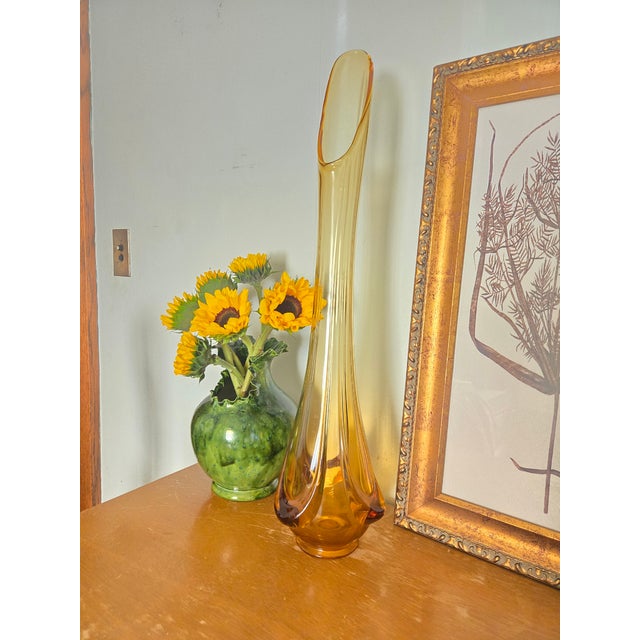 Mid 20th Century Monumental 28” Viking Amber Swung Glass Drape Vase | Mid 20th Century Sculptural Statement For Sale - Image 5 of 9
