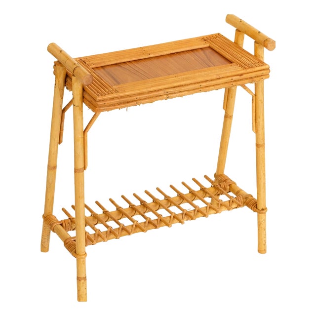 Mid-Century Italian Rattan and Bamboo Side Table attributed to Vivai del Sud, 1970s For Sale