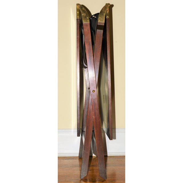 Brass 1980s Baker Furniture Walnut Campaign Style Folding X Base Butlers Serving Tray Party Table With Brass Hardware For Sale - Image 8 of 12