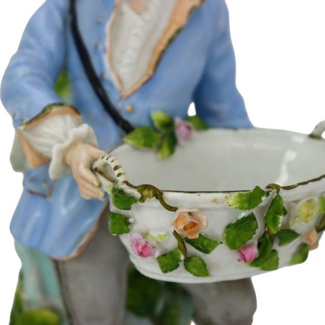 Pair 21" Meissen Style Figural & Floral Porcelain Candelabras C1890 For Sale - Image 12 of 18