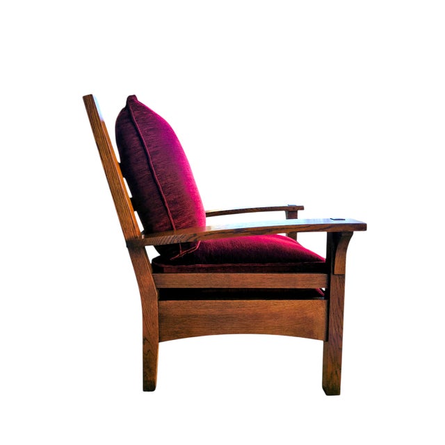 Stickley Mission Collection Oak & Velvet Bow Arm Lounge Chair (Model 89-2590) For Sale - Image 9 of 16