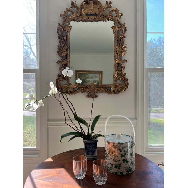 Hollywood Regency 1990s Kraftware Green and Blue Ivy Patterned Fabric Covered Ice Bucket For Sale - Image 3 of 9