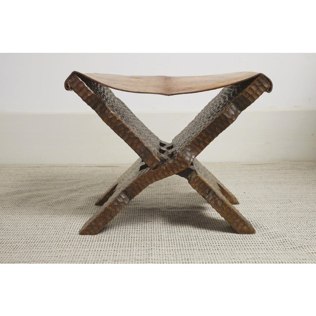 1940s Brutalist Folding Stool in Leather, 1950s For Sale - Image 5 of 18