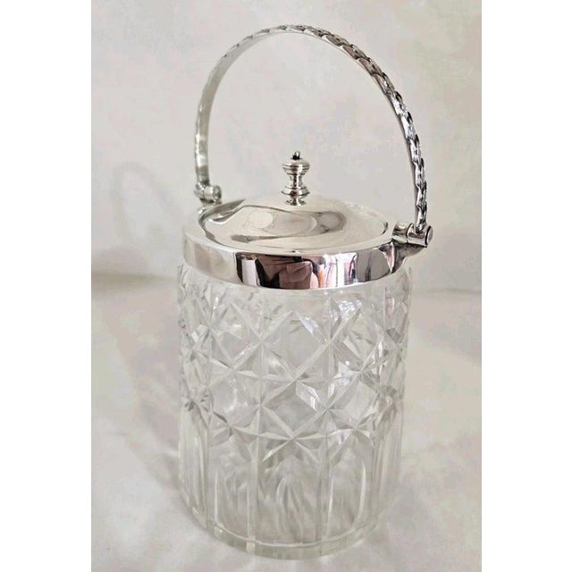 Metal Antique George V Cut Glass Biscuit Barrel with Sterling Silver Mount, 1919 For Sale - Image 7 of 18