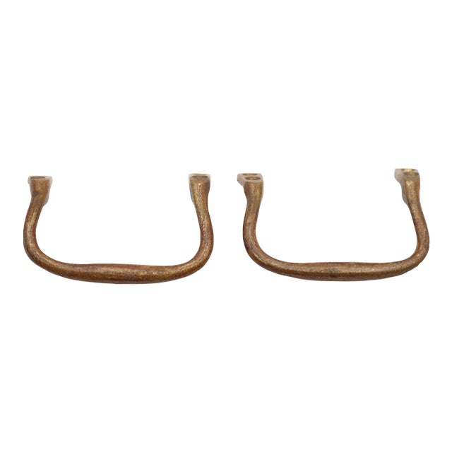 Pair of Vintage 2.5 In. Slanted Brass Drawer Pulls For Sale