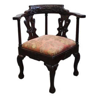 Mid 20th Century Chippendale Style Carved Mahogany Corner Chair For Sale