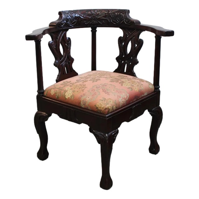 Mid 20th Century Chippendale Style Carved Mahogany Corner Chair For Sale