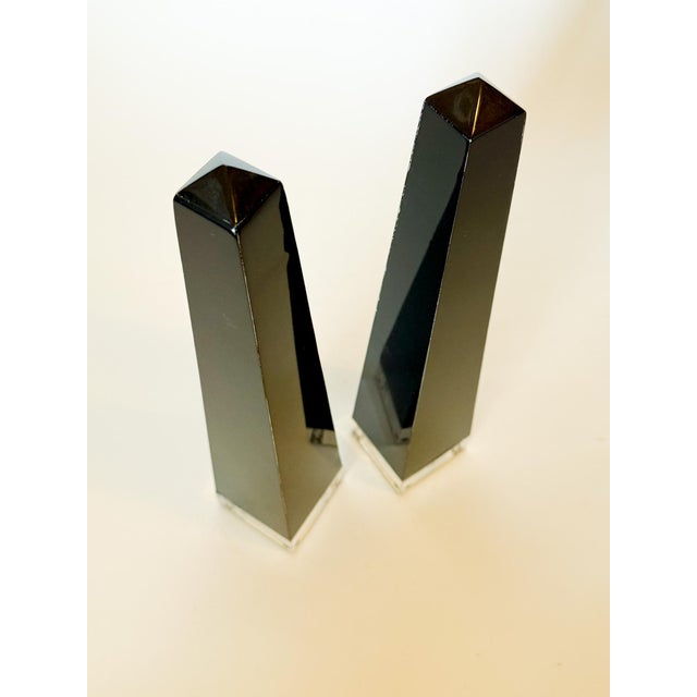 Black Mid Century Modern Black Lucite Obelisks, a Pair For Sale - Image 8 of 11