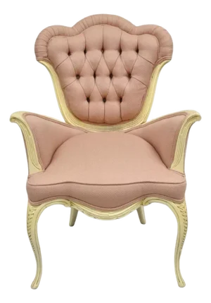 Mid 20th Century Vintage French Hollywood Regency Flared Arm Cream Painted Pink Arm Chair