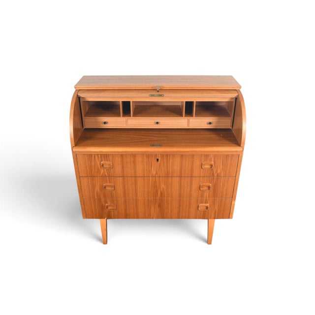 Mid 20th Century Mid 20th Century Attributed to Egon Östergaard Curved Top Secretary Desk in Teak For Sale - Image 5 of 12