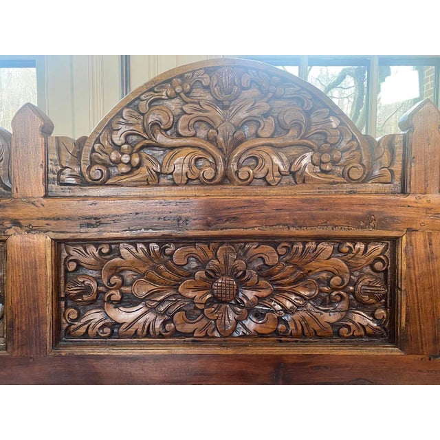 Wood Antique Southeast Asian Carved Teak Wood Daybed Sofa For Sale - Image 7 of 12