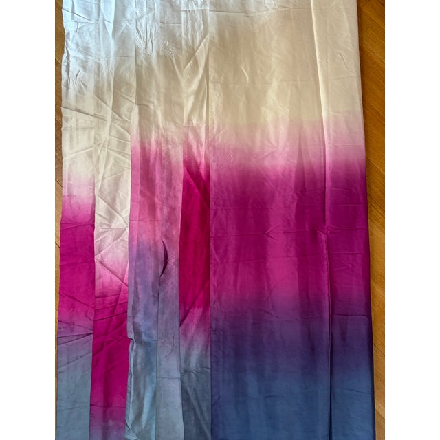 - Fine white silk fabric - Custom dip dyed in an ombre from pink to blue - Each panel is approximately 102" length x 53"...