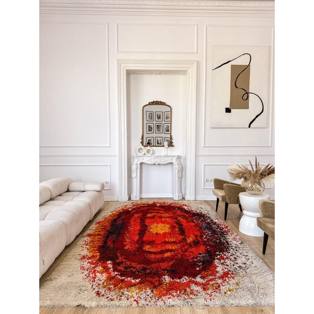 Large Polish Flame Shag Rug by Zakłady Tkanin Dekoracyjnych Welur, Kietrz, 1970s For Sale - Image 11 of 18