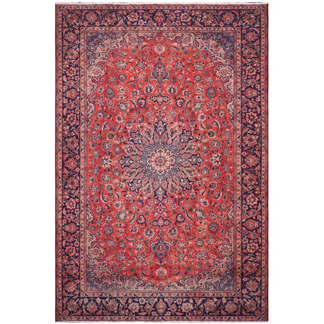 Shabby Chic Persian Kashan Rust/Blue Wool Rug - 9'8'' X 13'4'' For Sale - Image 10 of 10