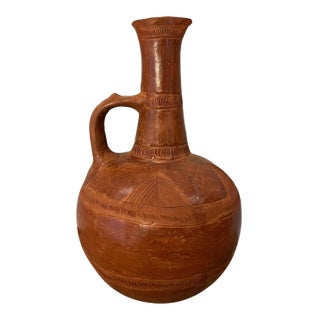 Authentic Vintage Handmade African (Ethiopian) Red Jebena - Traditional Clay Coffee Pot For Sale