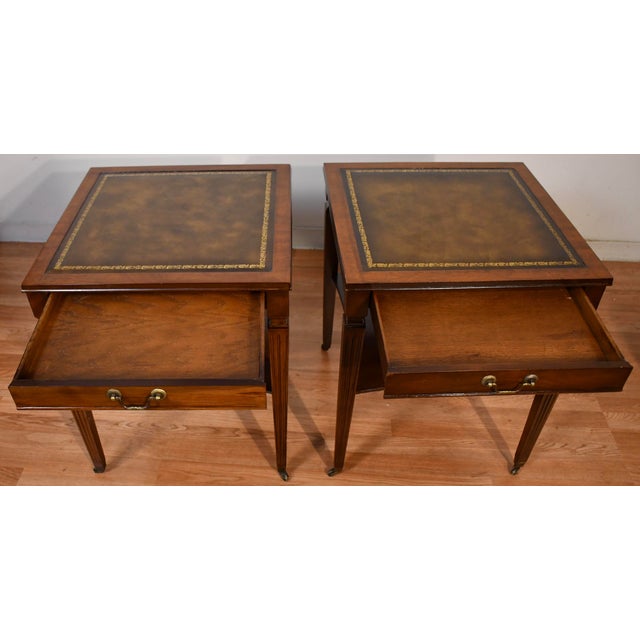 Brown 1930s Regency Style Mahogany & Leather Top Pair of Side Tables / End Tables For Sale - Image 8 of 16