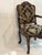 Vintage Louis XV Style Hand Carved Walnut Armchair With Black and Gold Damask Upholstery For Sale - Image 4 of 10
