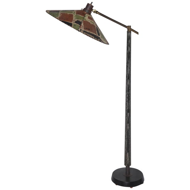 1950's Max Kment Style Ebonized Floor Lamp with Tilt "Rice Hat" Parchment Shade For Sale - Image 11 of 11