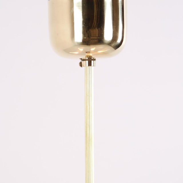 Lyfa 5-Arm Chandelier in Brass and Teak with Opal Glass by Bent Karlby for Lyfa 1960s For Sale - Image 4 of 13