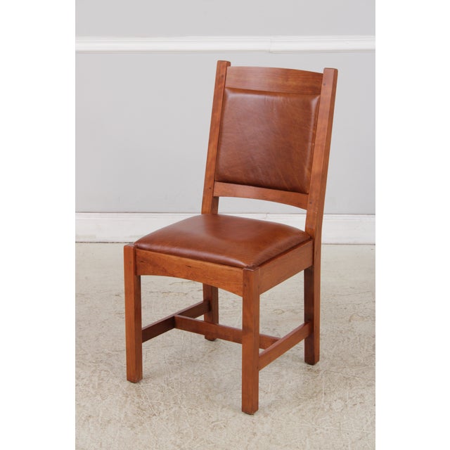 Stickley Set of 4 Stickley Mission Cherry Leather Dining Chairs For Sale - Image 4 of 18