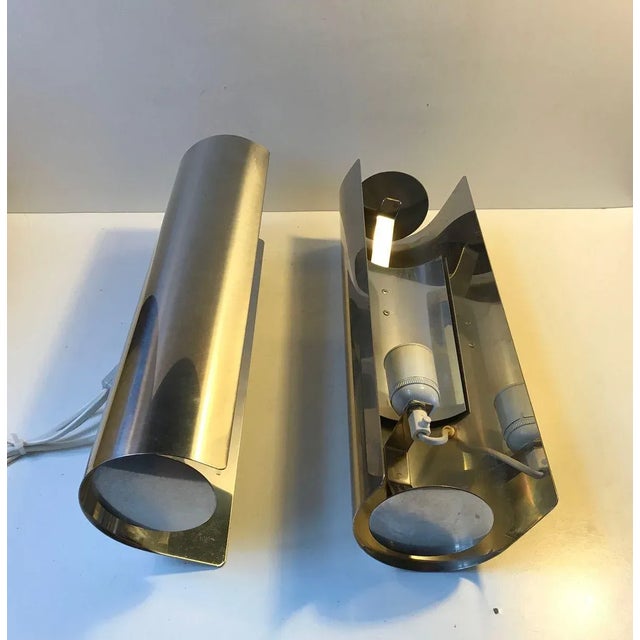Silver Vintage Scandinavian Stainless Steel Wall Sconces by K. S. Design, 1970s, Set of 2 For Sale - Image 8 of 9